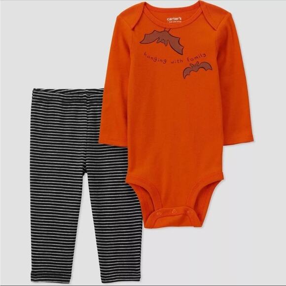 Carter's Just One You Baby Bat Striped Halloween Top and Bottom Set Size 3M - Picture 3 of 5